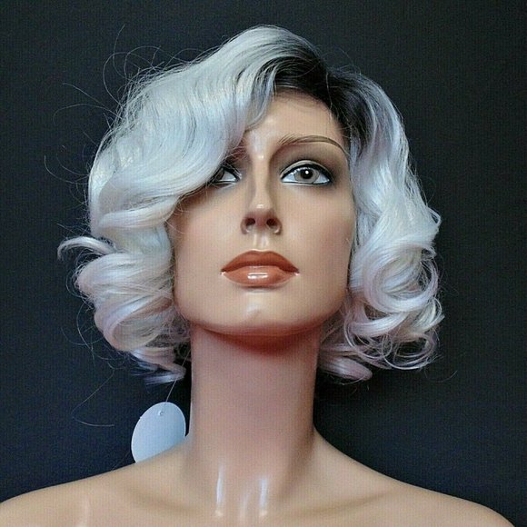 New Short Black & White Ombre Curly Wig